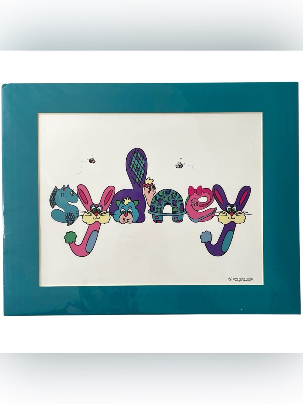 Vintage 1990s Alphacritters "Sydney" Art Print Whimsical Animal Letters 1996